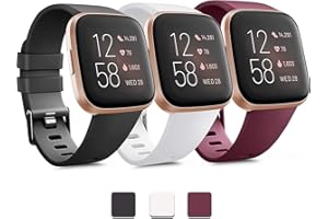 MELIYA PACK 3 Soft Silicone Bands for Fitbit Versa 2 / Fitbit Versa/Fitbit Versa Lite Classic Adjustable Sport Bands for Women Men Small Large(Without Tracker) (Small, Black+White+Wine Red)