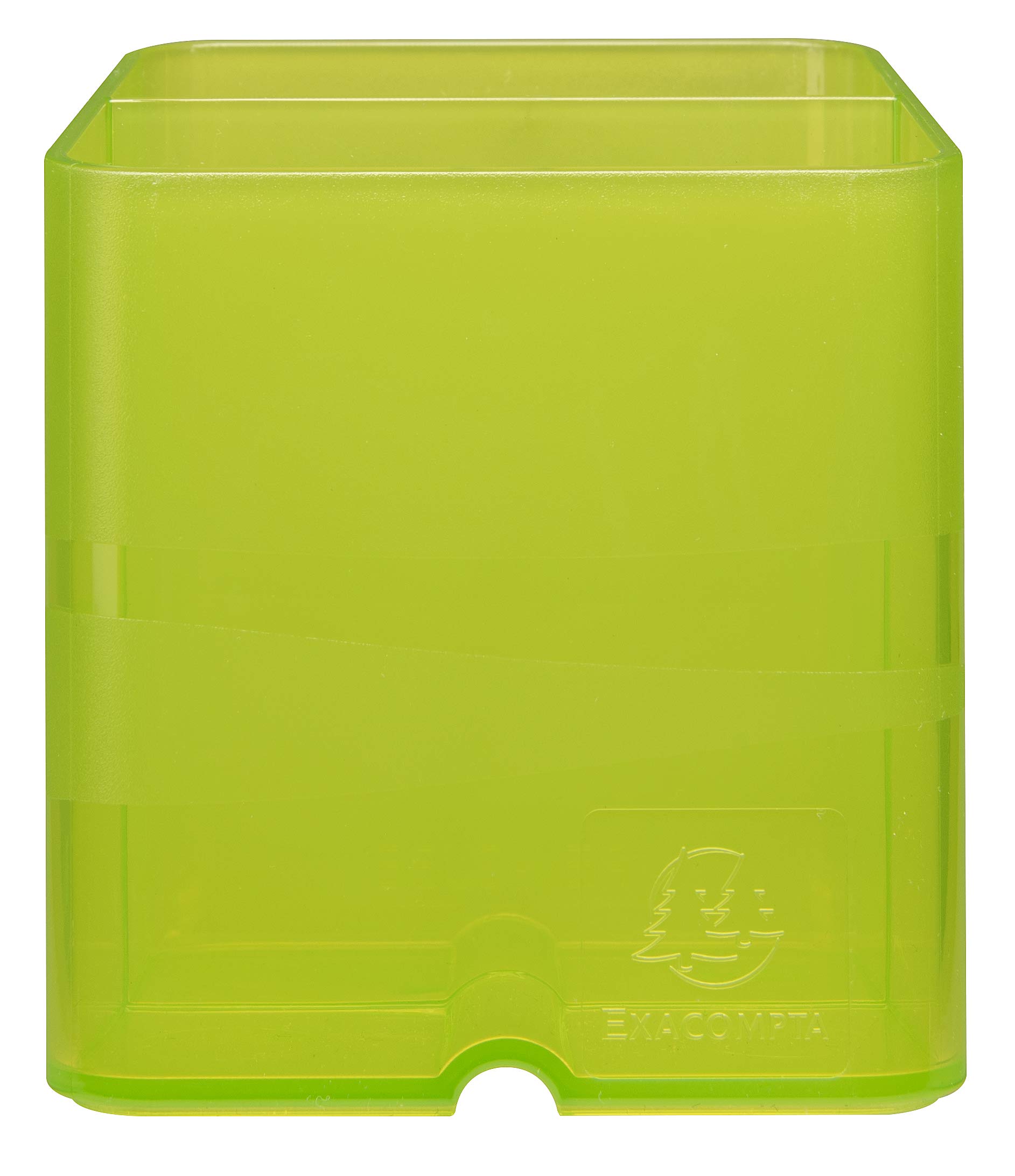 Exacompta - Ref 67797D - Linicolor Pen-Cube Pen Pot - 74 x 74 x 93mm, Modern & Space-Saving, 2 Distinct Sections for Pens & Pencils - Translucent Apple Green