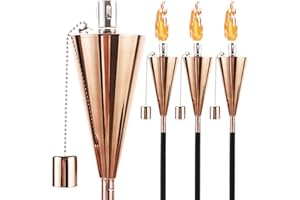 FAB BASED Oil Torch Lamp Torch for Outside/Patio/Garden/Lawn/Backyard - 55 inch - Stainless Steel - Fiber Glass Wick - Set of 4 Pieces-Outdoor Oil Lamp for Citronella Rose Golden