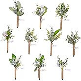 TINGE TIME Boutonniere for Men Wedding,Artificial Greenery Boutineers for Wedding Ceremony Anniversary, Formal Dinner Party and Rustic Spring Wedding Marriage (10, Fresh Green)