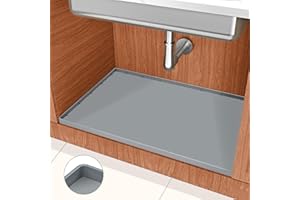 SHENEE Under Sink Mat, 34" x 22" Under Sink Mats for Kitchen Waterproof, Under Sink Shelf Liner with Drain Hole, Flexible Silicone Cabinet Protector Tray for Bottom of Kitchen & Bathroom Grey