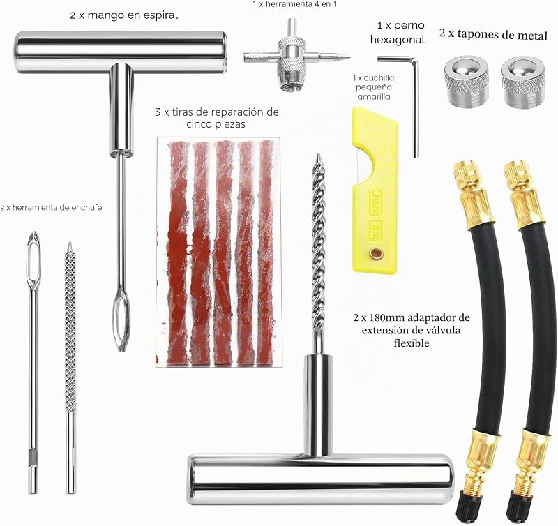 Kit de reparación de pinchazos de 32 Piezas para Coche, Moto, Tractor, Caravana