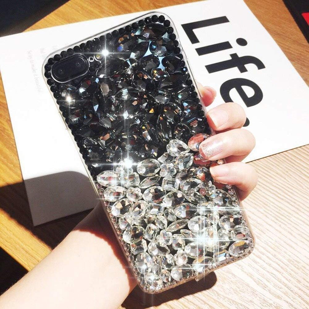 Case for Galaxy A80,3D Handmade Luxury Bling Sparkle Crystal Rhinestone Full Diamond Clear Gemstone Glitter Case for Samsung Galaxy A80(Black/White)