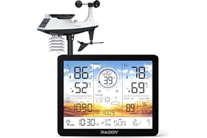 Raddy AG7 Weather Station Wireless Indoor Outdoor Thermometer, 7.4'' Digital Color Display Atomic Weather Clock, Temperature Humidity Monitor with Weather Forecast and Barometric Pressure