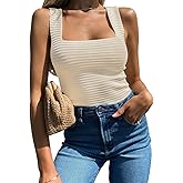 BZB Womens Ribbed Tank Tops 2026 Summer Sleeveless Square Neck Shirts Casual Slim Fitted Knit Shirts
