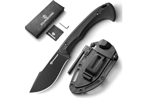 DRACHENADER 7.68" EDC Survival Knife with Fire Starter L-Y, Small EDC Fixed Blade Knife with Sheath, Belt Clip, Full Tang Outdoor Knife, Full Black