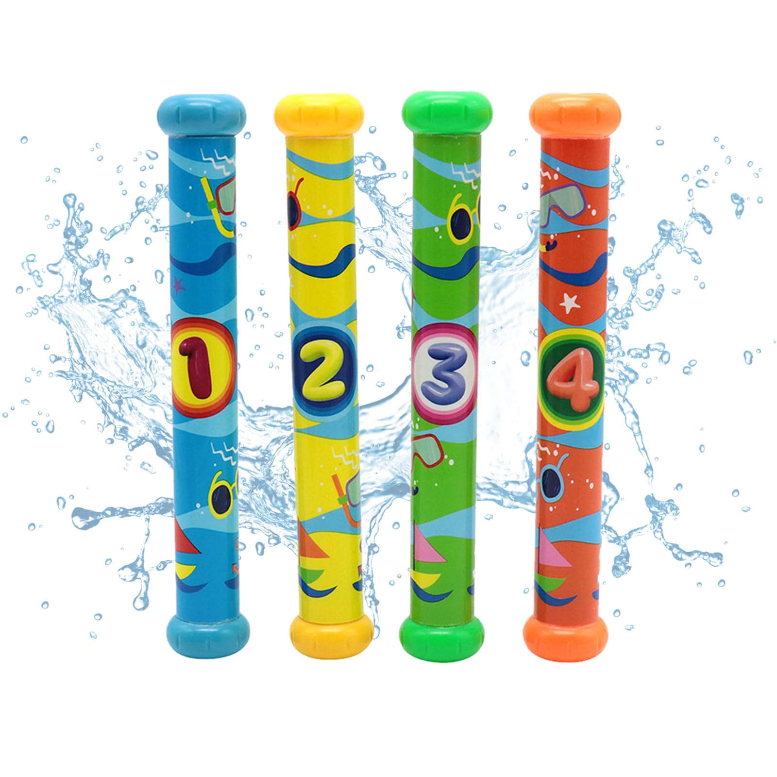 Jiuhao Diving Toys for Kids, 4 Pcs Summer Fun Swimming Pool Dive Toy Sticks, Underwater Training Toys Diving Games Children's Gifts (Diving Number Stick)
