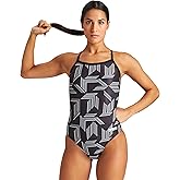 ARENA Performance Girls' Puzzled Team Print Light Drop Back Youth Bathing Swimsuit