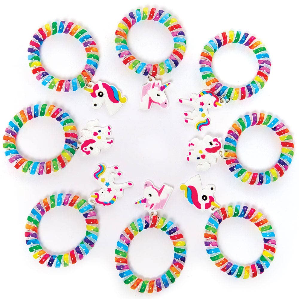 Baker Ross FC950 Rainbow Unicorn Wrist Bands - Pack of 8, Party Bag Fillers, Bracelets for Kids, Toys