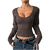 RoseSeek Women's V Neck Fall Sweaters Long Sleeve Retro Knit Pullover Tops Old Money Clothes