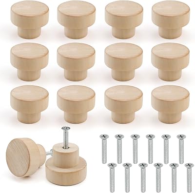 FYSL Wood Drawer Knobs 12PCS Round Cabinet Hardware Unfinished Furniture Dresser