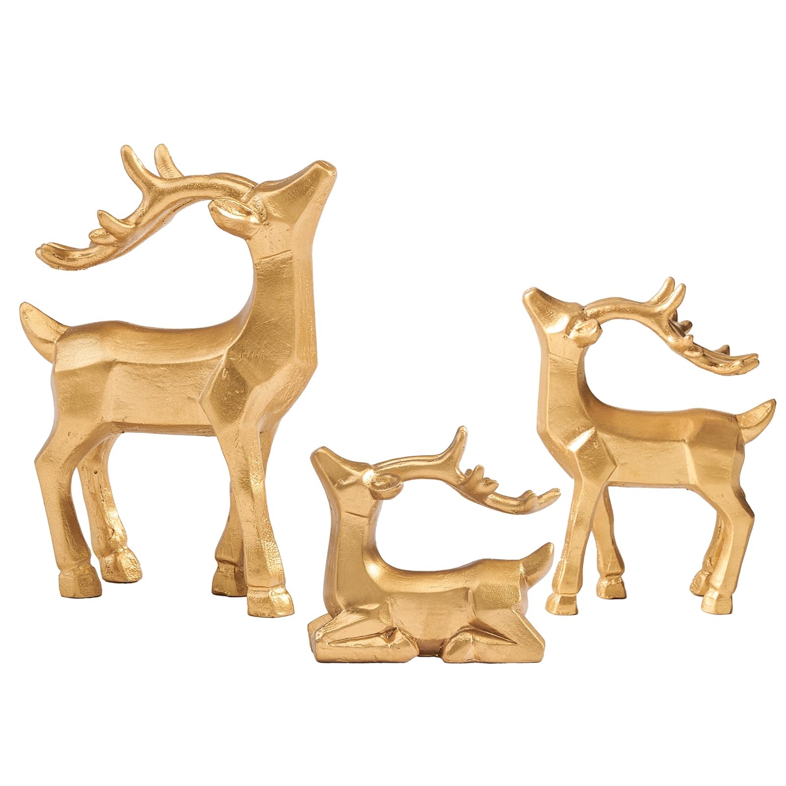 Photo 1 of ***MISSING ONE***DN DECONATION 3pcs Reindeer Christmas Decoration Indoor, Gold Standing and Resting Deer Figurines Home Decor, Modern Resin Christmas Deer Statue for Table Decor Living Room Holiday Decorations