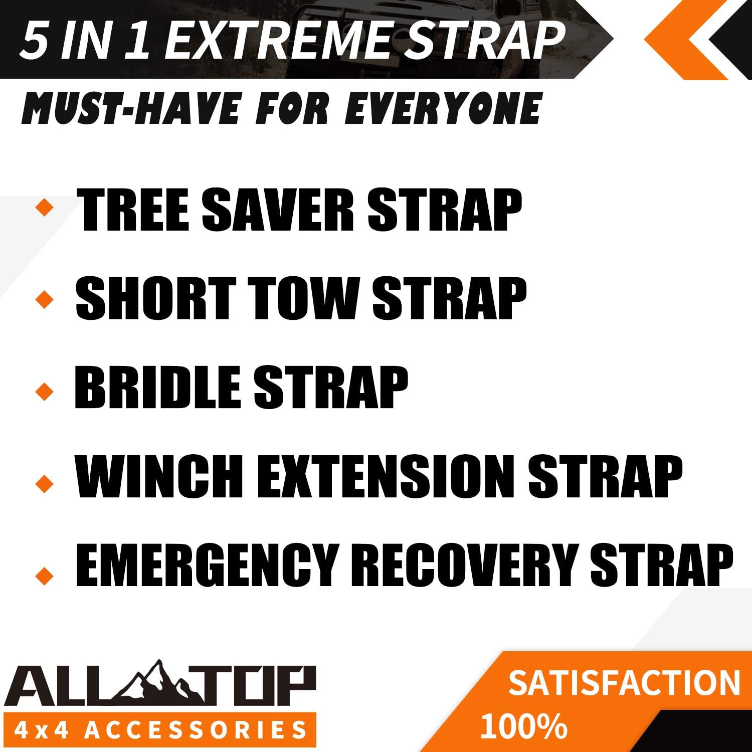 ALL-TOP Pro-Series Tree Saver Winch Strap 3" x8' - 36,000 Lbs Strength Tow Strap - Must Have for Towing, Off Road, Overland and Expedition: Automotive