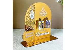 AKULGACI Ramadan Advent Calendar Eid Mubarak Countdown Calendars Tracker Date for Kids Gift DIY 2025 Arabic Muslim Islamic Holiday Table Home Decorations Count Down Calendar (Acrylic Gold)