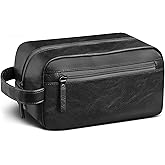 Ezday Travel Toiletry Bag for Men and Women, Travel Shaving Dopp Kit Water-resistant Bathroom Toiletries Organizer PU Leather Cosmetic Bags (Black)