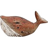 K KILIPES Wood Whale Statue Beach Table Decor for Home, 3.35" H Rustic Hand Carved Wood Sculpture Whale Figurine Coastal Centerpiece Nautical Ocean Decorations