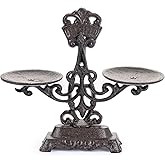 Sungmor Vintage Cast Iron Candle Holder - Rustic Double Tray Display Stand, Antique Style Balance Scale Design - Black Metal Tabletop Centerpiece for Pillar or Tealight Candles - Home & Mantel Décor