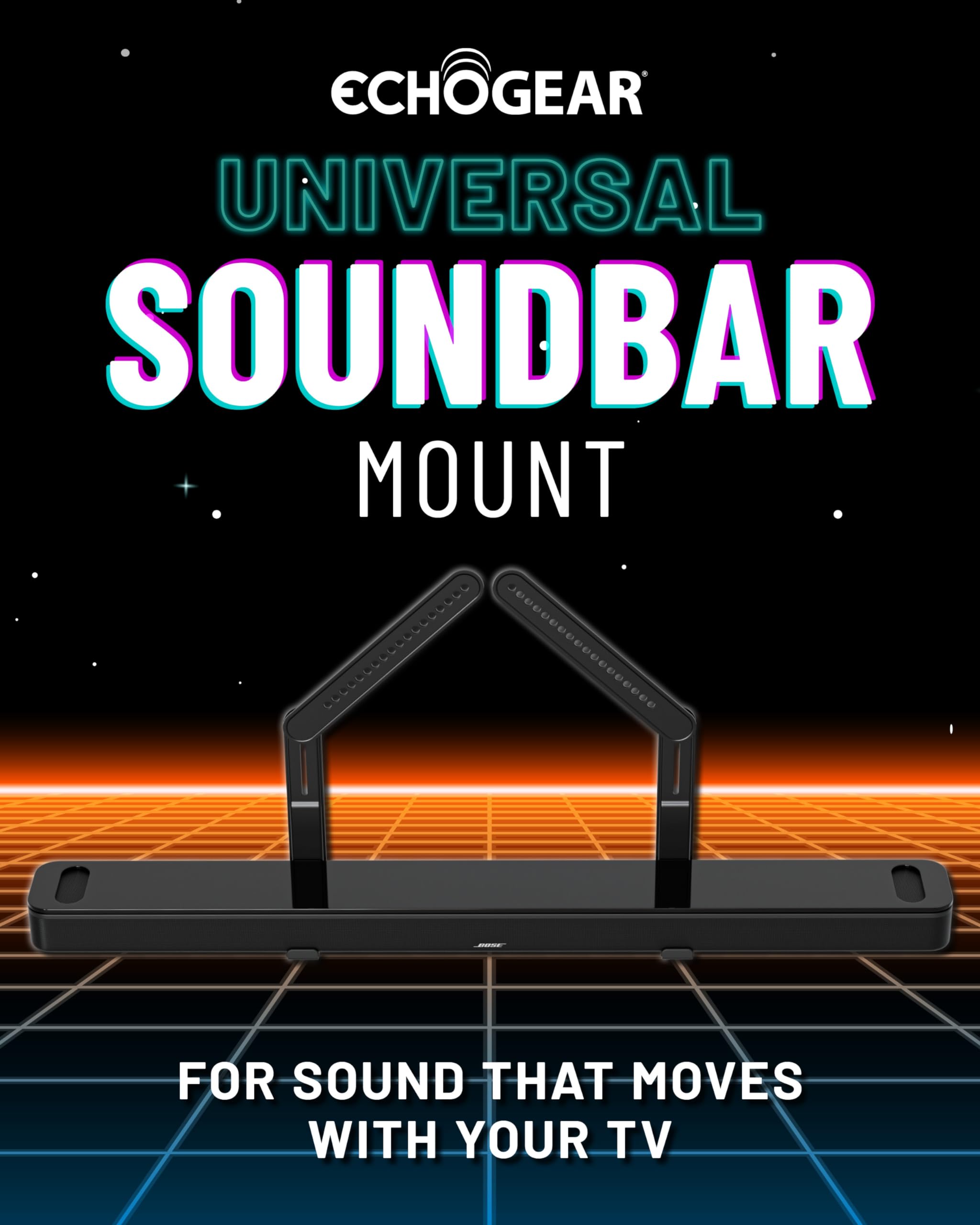 ECHOGEAR Sound Bar Mounting Bracket for Under TV - Adjustable Height & Depth for Max Compatibility Between TV & Soundbar - Dolby Atmos Compatible & Works with LG, Vizio, Bose & More