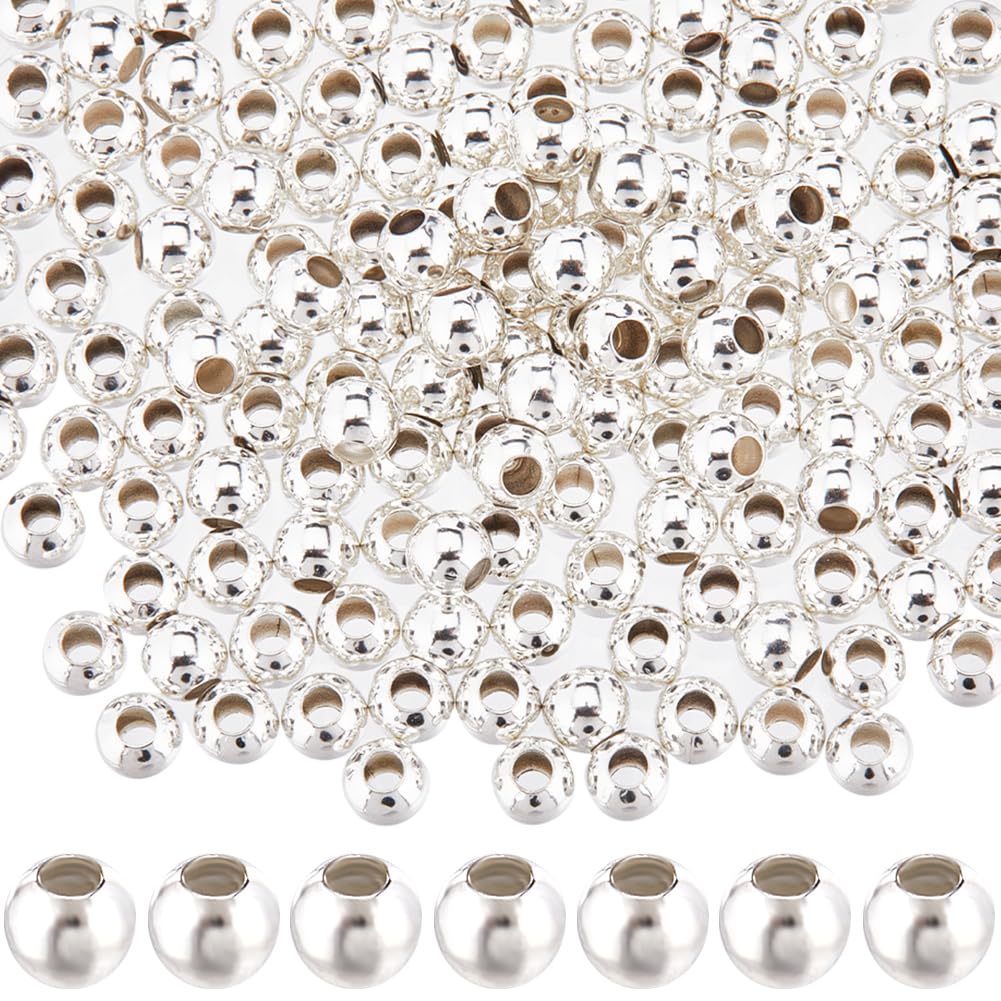 Beebeecraft 300Pcs 3.5mm 925 Sterling Silver Plated Round Spacer Beads 1.4mm Hole Ball Smooth Loose Beads for Jewellery Making Bracelet Necklace Earring DIY Craft Supplies — image 1