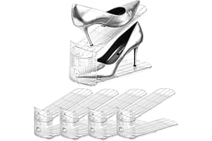 beehomay Shoe Slots Organizer,Adjustable Shoe Rack with Three Levels,shoe stackers for a pair of Shoes (Clear, 4 Pack)