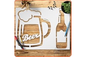 LIONX Beer Bottle and Mug Stencil 8.5x11 Inch Reusable Template for DIY Crafts Painting Walls Wood Glass Scrapbooking and Bar Décor