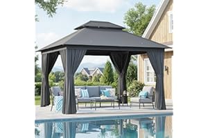 AOXUN Outdoor Gazebo for Patio 10x12, Metal Frame Canopy with Double Roofs, Heavy Duty Party Tent and Shelter with Mosquito Netting and Privacy Screen for Backyard, Lawn, Garden, Deck