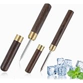 MCSDFN 2 Sizes Stainless Steel Ice Picks with Safety Cover, Non-Slip Wooden Handle Ice Breaker Tool for Kitchen, Bars, Bartender, Camping, Restaurant, Tea Knife