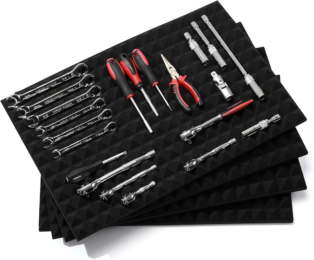 CASOMAN Non-Slip Foam Toolbox Drawer Liner Mat 23.6x15.7 Black Cut To Fit
