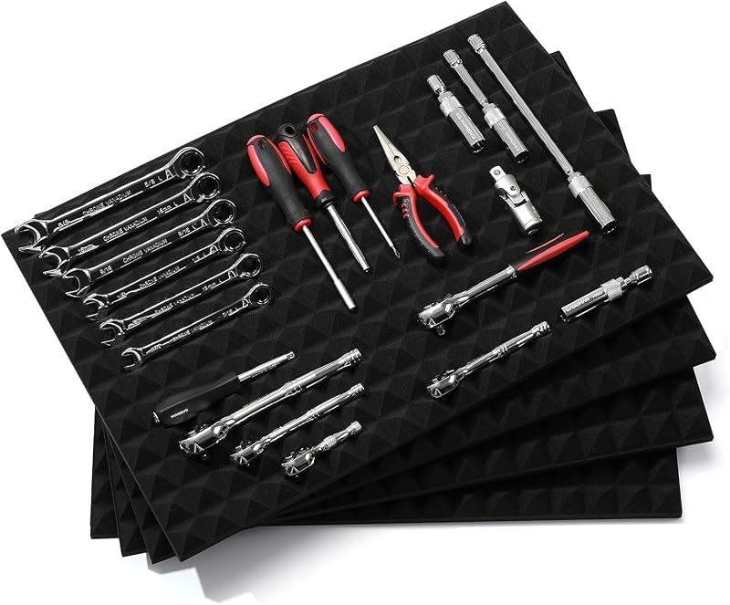 CASOMAN Non-Slip Foam Toolbox Drawer Liner Mat 23.6x15.7 Black Cut To Fit