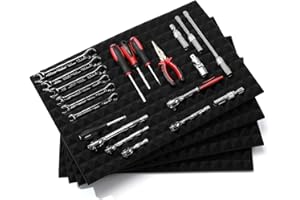 CASOMAN 4PCS Professional Toolbox Liner, Trap Mat Universal Tool Drawer Liner, Non-Slip Foam Inserts, Easy Cut, Black, 23.6"x