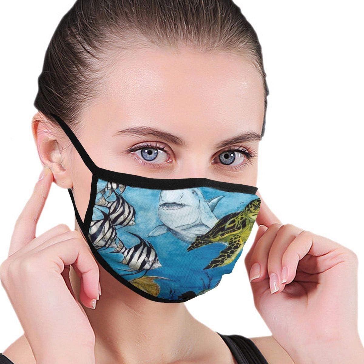 Dust Face Mask for Virus Protection and Personal Health Shark Sea Turtle Tropical Fish Peek Face Masks Cover Anti-Dust Mask