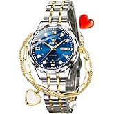 OLEVS Womens Watches Casual Modern Diamond Automatic Mechanical Ladies Self Winding Dress Two Tone Wrist Watch Date Day
