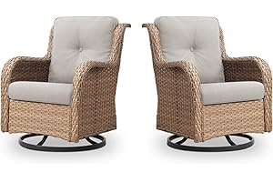 Belord Outdoor Swivel Rocker Patio Chairs - 360 Degree Swivel Glider Seating 350LBS Weight Capacity Wicker Rocking Chairs Set of 2 with Removable Cushion for Porch Balcony Deck, Yellow/Beige