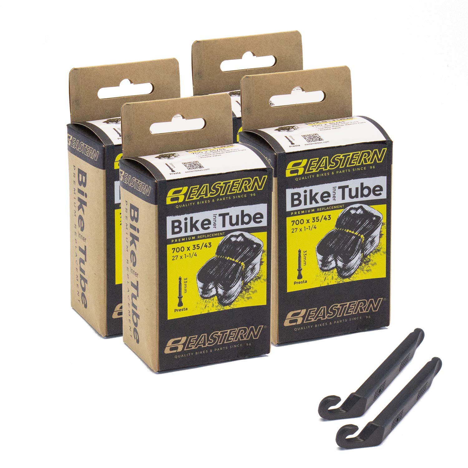 Eastern Bikes 700c x 35/43 Premium Inner Tube Replacement Kit, 33mm Presta Valve (4 Pack)
