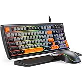 SABLUTE Gaming Keyboard and Mouse, Quiet Membrane with RGB Backlit | PC Gaming Keyboard with Multimedia Knob, Anti-Ghosting, Ergonomic Wrist Rest &amp; 3200 DPI Mouse for Gamer/Office