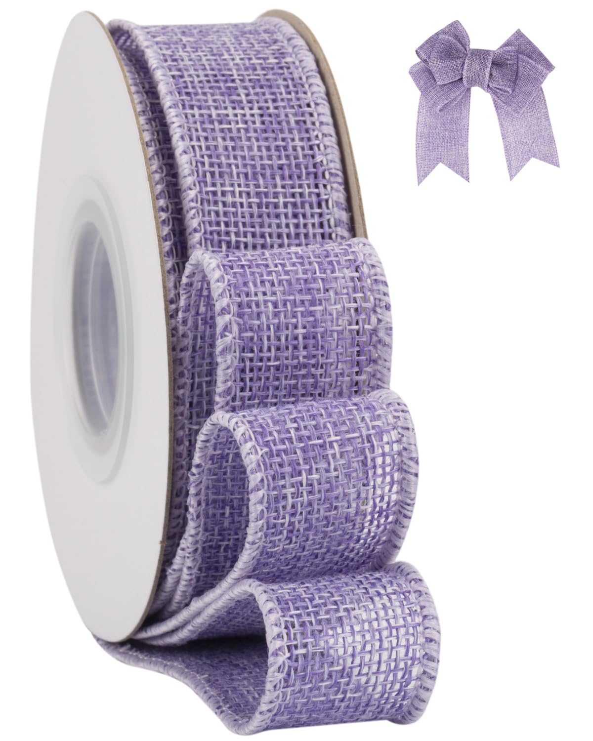 Tekdeere Burlap Ribbon 25mm x 9 Meters, Lt. Purple Wired Ribbon for Crafts, Gift Wrapping, Wreaths, Bows, Tree Decoration and Outdoor Decoration