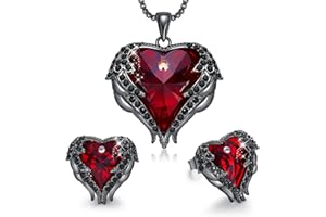 CDE Angel Wing Love Heart Necklaces and Earrings Silver Tone/Gold Tone Jewelry Sets Birthday/Christmas/Anniversary Valentine's Day Jewelry Gifts for Women Mom/Wife/Sister/Best Friend