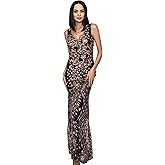 ZRSGXG Sexy Deep V Sleeveless Sequin Gown - Women's Evening Dress.