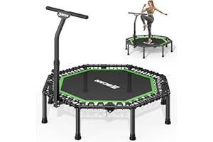 BCAN 51" Octagonal Mini Trampoline, Max Load 450 LBS Fitness Trampoline with T-Adjustable Handle Bar, Silent Bungees, Larger, More Stable, Quieter Exercise Rebounder for Adults Indoor/Garden Workout
