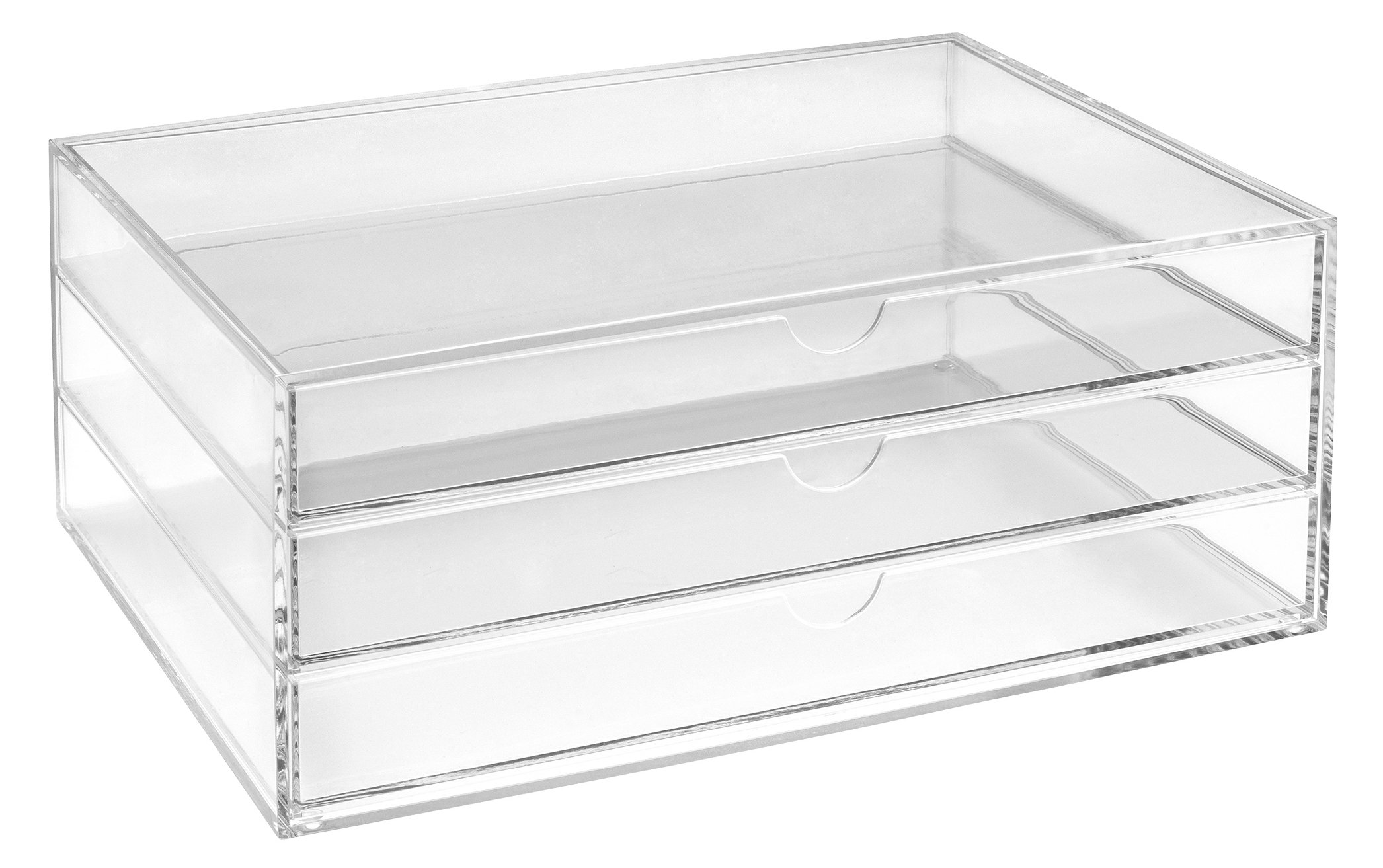 OSCO Landscape Clear Acrylic 3 Tier Paper Sorter, A4 Document Storage, Filing Drawers, Paperwork Organiser, Desk Tidy, Cosmetic Storage, Lego Sorter, Coffee Capsule Pods Holder