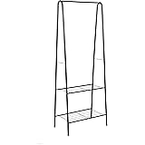 JEROAL Clothing Garment Rack, Coat Organizer Storage Shelving Unit, Entryway Storage Shelf with 2-Tier Metal Shelf, Black