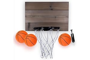 Cali Kiwi Pros All-Star Mini Indoor Basketball Hoop & Ball Set in Solid red Cedar Made in USA. Unique Over The Door or Wall Option 3 Mini Basketballs for Indoor Fun.
