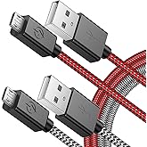 PS4 Controller Charger Cable 13FT – Flush Curved Connector Design for Snug Fit - 2 Pack Nylon Braided Long Micro USB Charging