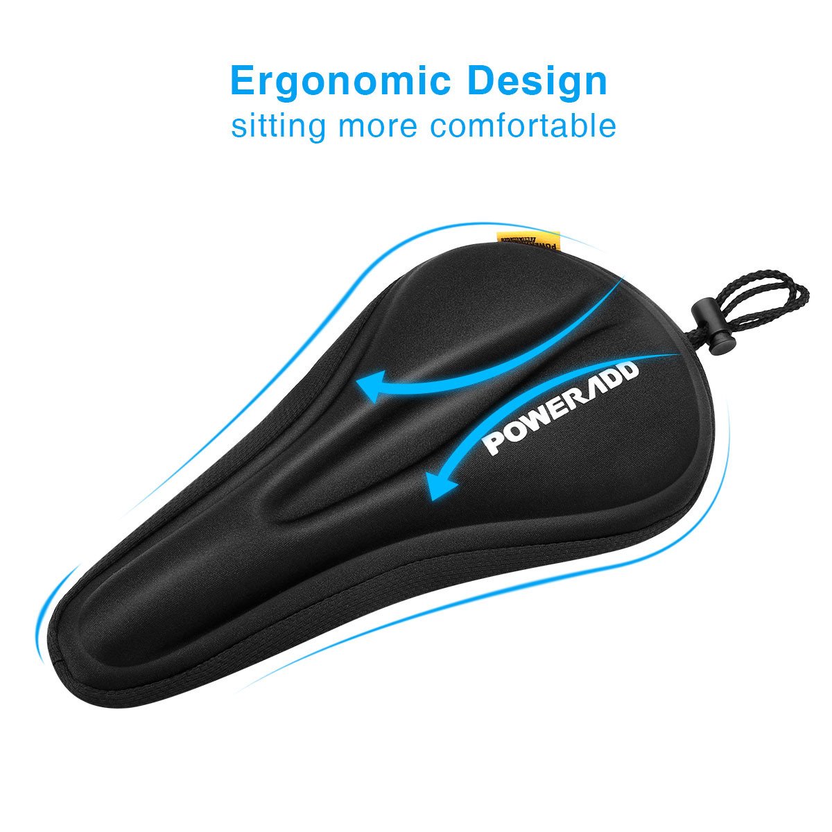 Poweradd Gel Sattelbezug Rennrad (28cm x 17cm), Komfortabel Weich Fahrradsattel Gel Überzug für Herren und Damen, wasserdichter Fahrradsitzbezug für City Touren und Trekking, Schwarz …