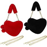 Saintrygo 2 Pcs Valentines Day Heart Shaped Purse Furry Purse Faux Fur Crossbody Shoulder Bag Cute Fluffy Clutch for Women(Red, Black)
