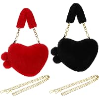 4 Pack Valentine's Day Heart Shaped Purses - Faux Fur Shoulder Bags With Chains For Women & Girls