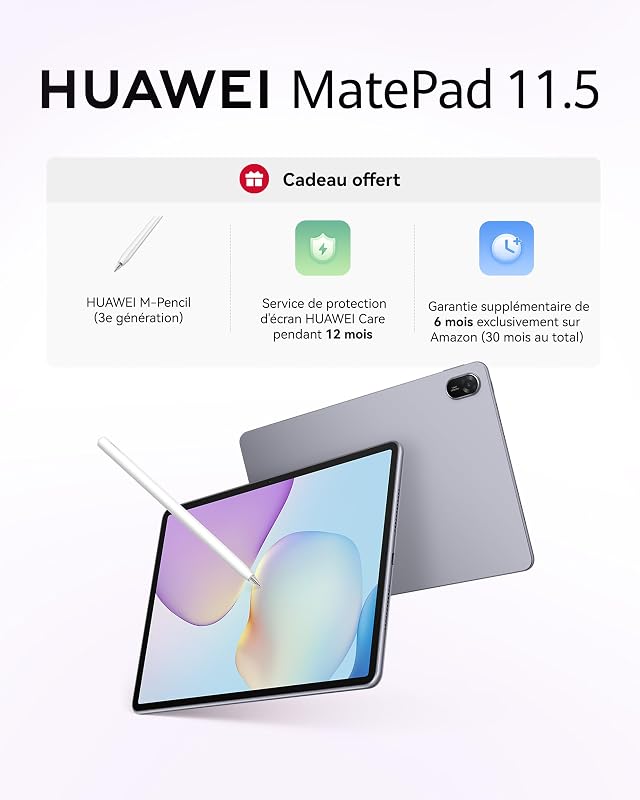 MatePad 11.5 2025, Tablette 11,5 Pouces 2,5k 120 Hz Écran PaperMatte, M-Pencil (3e génération), 8+256GB, Batterie de 10 100 mAh, Garantie supplémentaire de 6 Mois exclusivement sur Amazon