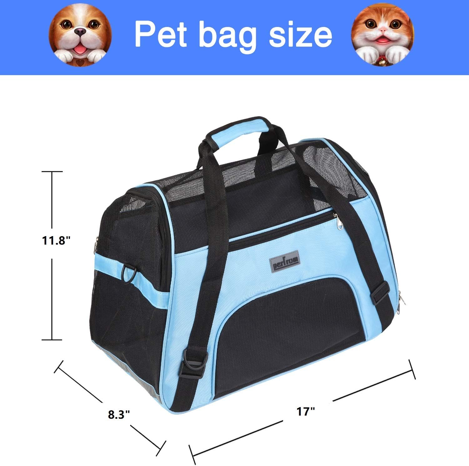 Soft Pet Carrier Airline Approved Soft Sided Pet Travel Carrying Handbag Under Seat Compatibility, Perfect for Small Cats and Small Dogs Breathable 4-Windows Design-Small Size(Blue) : Pet Supplies