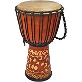 Terre Djembe Standard Line Carved &ndash; Mahogany Wood with Natural Goat Skin, 24" Tall, 12" Head, Model NK149