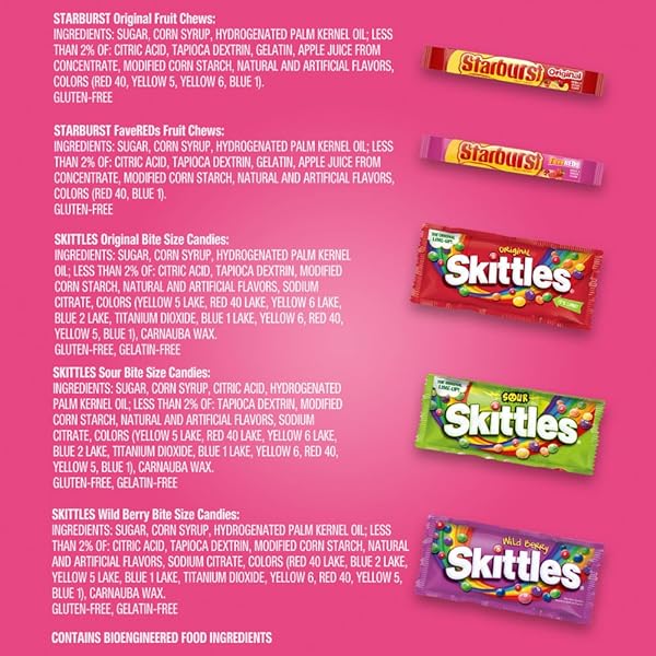 SKITTLES & STARBURST ASSORTED CANDY VARIETY PACK FOR HOLIDAYS, GIFTS, PARTIES, CANDY ASSORTMENT, 37.05 OZ (18 COUNT) BULK BOX
